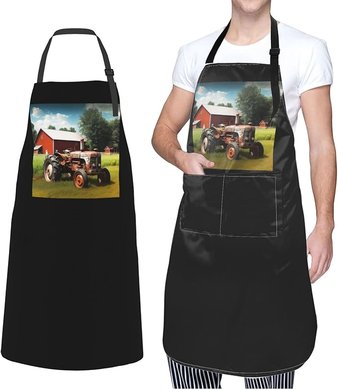 Company Farm Tractor Aprons for Women with 2 Pockets, Kitchen Cooking Apron for Men, Water and Oil Resistant, Adjustable Bib Apron Extra Long Work Aprons for Dishwashing, Dog Grooming