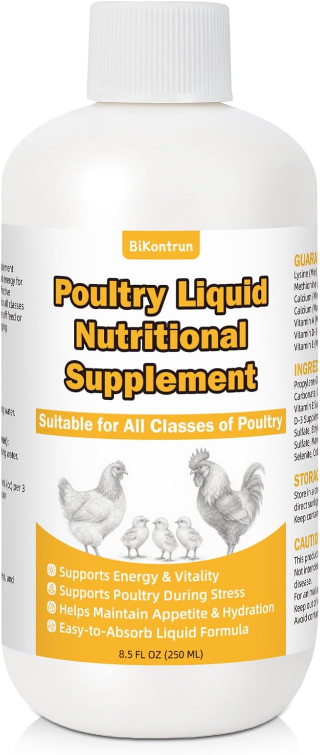 Liquid Poultry Supplement for Chickens, 8.5 fl oz – Energy & Vitamin Support for Weak or Stressed Birds, Ideal for Heat Stress, Appetite & Recovery, Mix in Water or Direct Oral Use, Dropper Included