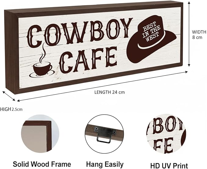 Cafe Decor, Cowboy Cafe Sign, Decorative Wooden Wall Plaque, Modern Farmhouse Western Decor, Funny Kitchen Bar Signs, Wall Decors Art, Housewarming Gift 9.5x3.1x1 inches