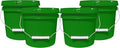 1-Gallon Bucket with Airtight Lid – Made in USA, Food Grade BPA Free Plastic, Heavy Duty Multi-Use, Metal Handle with Grip, Stackable Storage – Green, 4 Pack