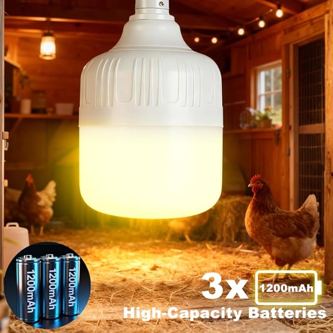 Rechargeable Chicken Coop Light- 3000K Warm Yellow Cordless Hanging Lamp, Rechargeable Battery with Hook, Easy Install No Wiring, Pendant Lights for Chicken Coop, Shed, Farm