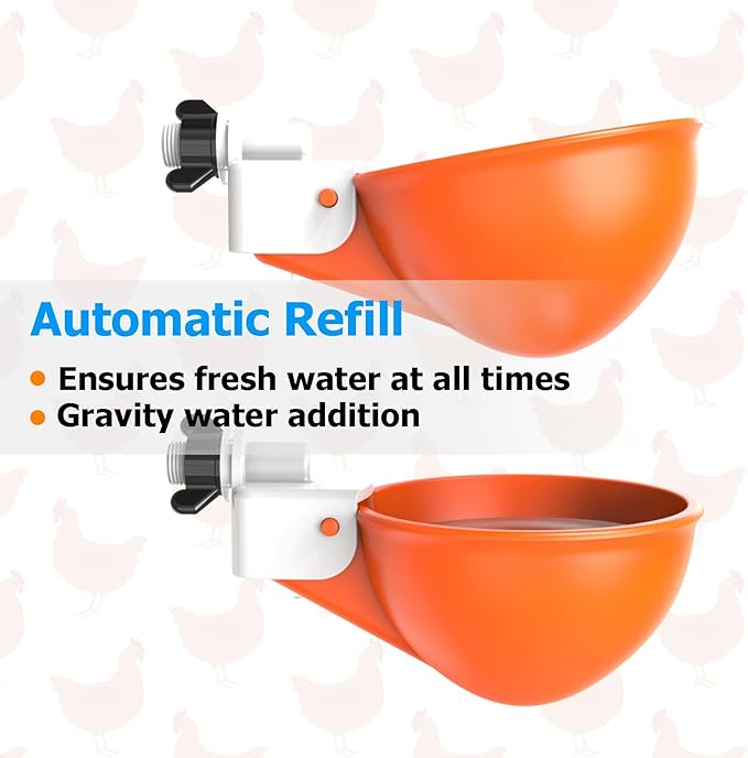 Large Automatic Chicken Waterer Cups with Inserts, Chicken Water Feeder Suitable for Chicks, Duck, Goose, Turkey and Bunny, DIY Poultry Water Feeder Kit (5 Pack-Orange)