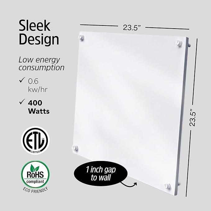 EconoHome Convection Wall Heater with Thermostat - 400W Electric Wall Mounted Space Heater Panel - Updated Model, 120V - Heats Rooms up to 120 Sq Ft
