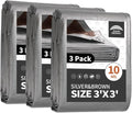 RAINDEWAY Tarps Heavy Duty Waterproof 3x3 Feet(3 Pack),10Mil Thick Multipurpose Poly Small Tarp Cover with Metal Grommets and Reinforced Edges,Silver/Brown Tarp