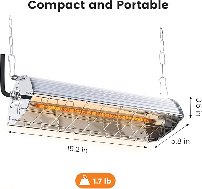 600W Hanging Heater for Poultry Chicken Coop Pet House Livestock Greenhouse, 2 Heating Mode with Adjust Height, 3S Fast Heating