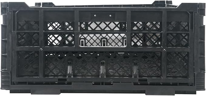 Restaurantware Plastic Milk Crates for Storage - Cater Tek Stackable Storage Buns for Organizing - Collapsible Storage Basket for Groceries, Black