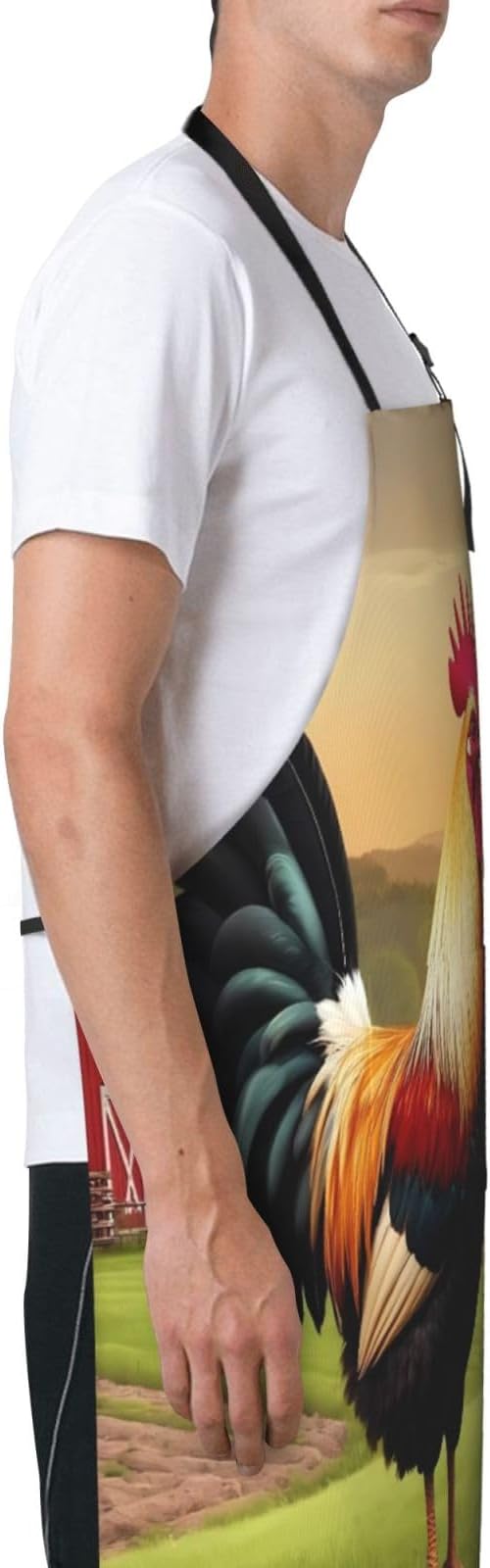 Country Farm Morning Rooste For Waterproof Adjustable Adult Apron With Pockets For Men And Women Cooking, Painting