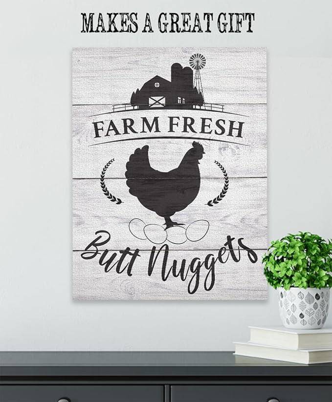 Farm Fresh Butt Nuggets - Farm Animal Chicken Coop 28x36 Unframed Print, Funny Chicken Sign for Farmhouse Decor, Rustic Country Wall Art, Kitchen Decor, Farm Fresh Eggs Wall Art, Cottagecore Style
