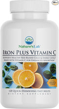Nature's Lab Iron Plus Vitamin C Fast Melt Tablets - Gentle on The Stomach Carbonyl Iron, High Absorption for Healthy Red Blood Cells* - 120 Tablets