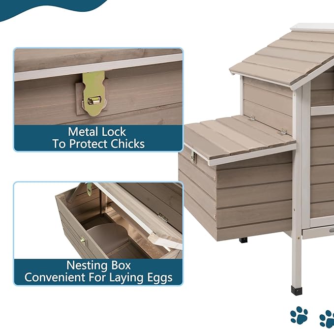Chicken Coop Chicken House Outdoor with Removable Trays, Wooden Rabbit Hutch Poultry Cage with Nesting Box, Indoor Hen House Chicken Cage with Ramp for Garden Backyard (36.2"L x 26"W x 38.3"H)
