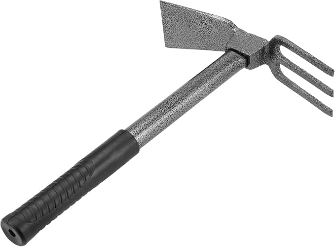 MOUYAT 4 PCS 2 in 1 Double Garden Hoe and Cultivator, 9 x 14 Inch Dual Headed Weeding Tool Heavy Duty Hand Tiller Rust Proof 3 Prong Cultivator with Handle for Weeding and Digging