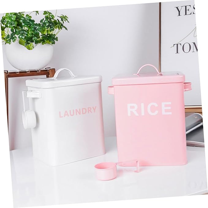 Gadpiparty Sealed Pet Food Storage Container with Measuring Cup Iron Grain Bucket Moisture-proof Rice Bin for Cat and Dog Food for Household Use