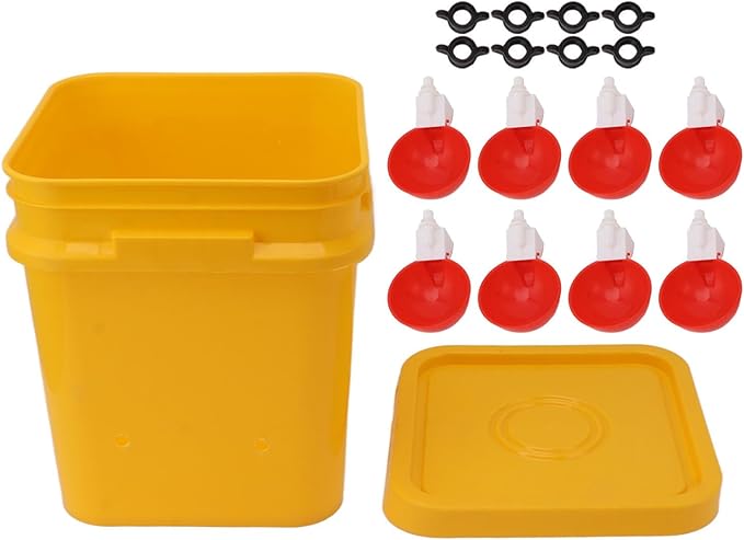 High Capacity Automatic Chicken Waterer Bowl with 12L Handheld Bucket Gravity Watering System for Quail, Easy Installation - Durable Plastic (Bucket + Big Red Bowl + Black Screws)