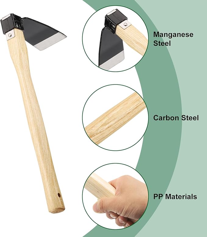 HARFINGTON Garden Hoe 15" x 4.72" Steel Hoe Garden Tool Anti-Rust with Non-Slip Wooden Handle Edger Weeder Shovel for Backyard Loosening Farm Planting Weeding