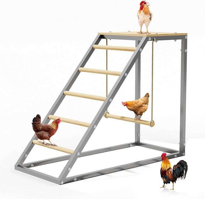 Chicken Perch for Coop with Ladder, Roosting Bars for Chickens in Coop, Poultry Duck Hen Chick Enrichment Toys to Exercise Makes The Meat Firmer for Yard Farm, 38"x 16" x 27.5"
