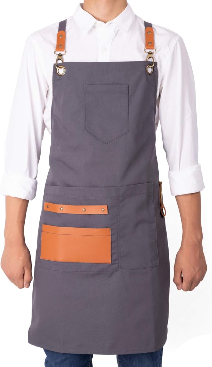 NEOVIVA Canvas Tool Apron for Men and Women with Pockets, Heavy Duty Cross Back Work Apron for Shop BBQ Woodworking