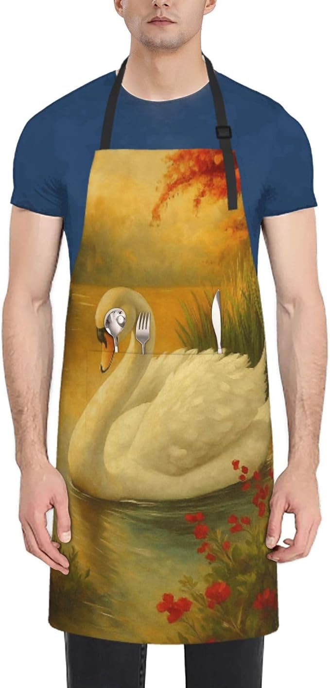 Serene Swan In Stream Adjustable Waterproof Apron Work Cooking Apron With Pockets For Men Women