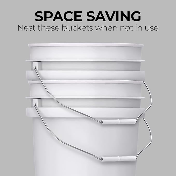 3.5-Gallon White Bucket Pail Container with Lid | Food Grade | Heavy-Duty Extra Durable | Metal Handles with Plastic Grip for Easy Carrying | Multi-Use | Easy Stack and Store | BPA Free - 3 Pack