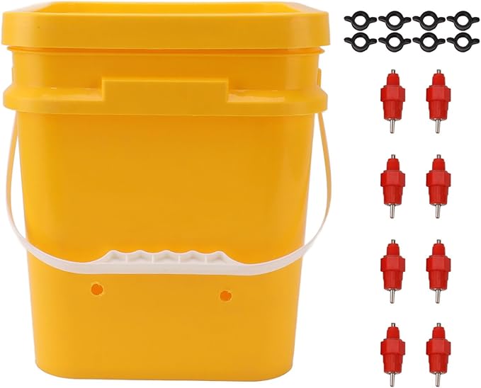 High Capacity Automatic Chicken Waterer Bowl with 12L Handheld Bucket Gravity Watering System for Quail, Easy Installation - Durable Plastic (Bucket + Butt Red Head)