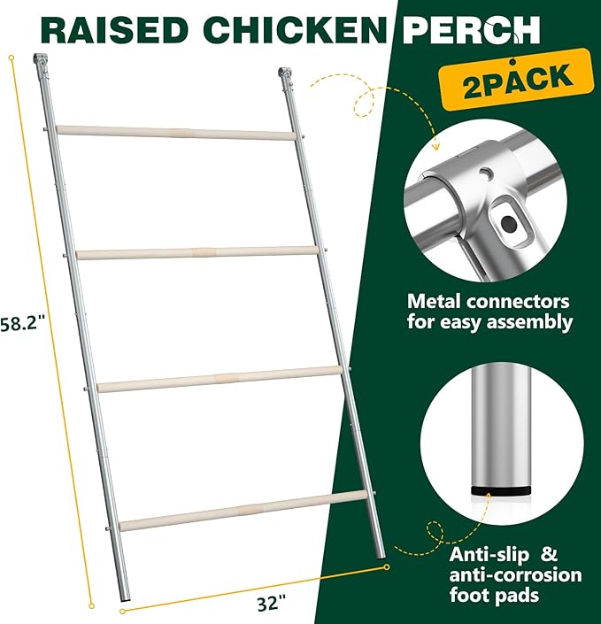 Chicken Perch for Coop Roosting Bars Farm Chicken Toys Roost Ladder for Backyard Poultry 2 Pack (58.2" L x 32" W)