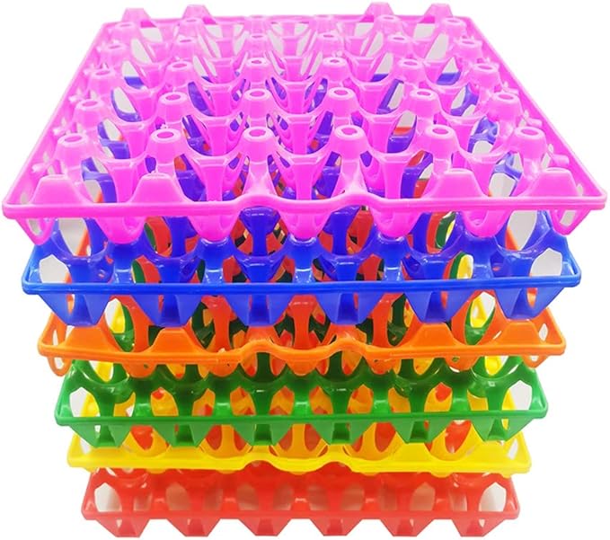 6-Pack Farm Products Chicken Plastic Egg Trays Egg Racks Egg Crate Duck 30 Egg Setting Tray Egg Flats for incubating Carton Transport Poultry Crate (6-Pack Colorful), 11.4 X11.4