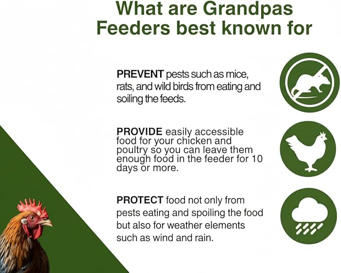Grandpas Feeders Automatic Chicken Feeder - 40 lbs No Waste Poultry Feeder, Rat Proof & Rodent Proof Treadle Chicken Feeder, Galvanized Steel with Lid, Feeds 6-12 Chickens up to 10 Days