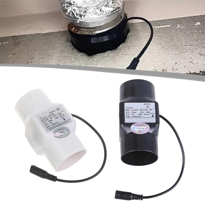 50Mm/60mm Inline Duct Ventilation Fan, 12V 6W Quiet Inline Exhaust Fan For Indoor Air Circulation, Chicken Coop Ventilation, For Solar Panel And Power Adapter Installations(White 60MM)