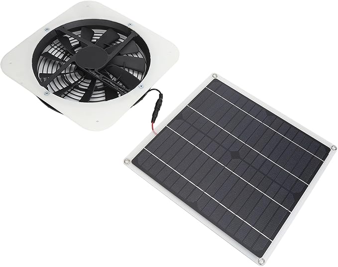 Solar Panel Fan 100W, Weatherproof Exhaust Fan with Metal Protection Mesh for Chicken Coops Greenhouses Sheds, Solar Powered with High Airflow 3000 RPM for Window Exhaust (White)