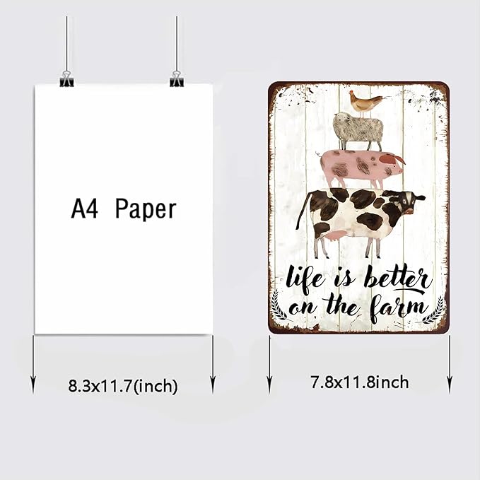 Rustic Farm Animals Metal Sign Vintage Style Life is Better on the Farm Wall Decor for Farmhouse Gift 12x8 Inches