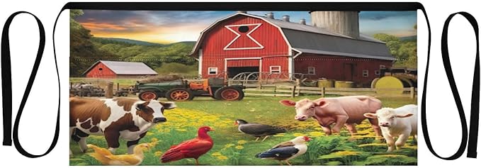 Farmhouse Animals Waist Apron with 3 Pockets Water & Oil Resistant Short Waiter Apron Server Waitress Half Apron for Cooking Gardening