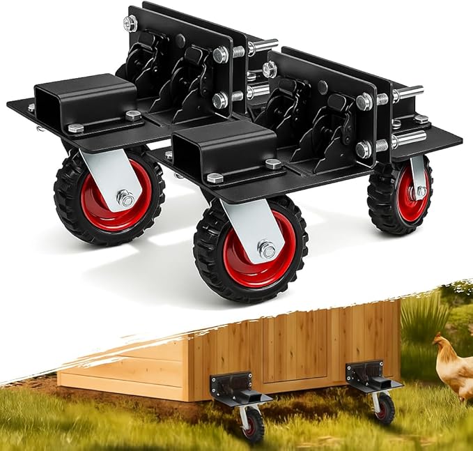 Chicken Coop Wheels Kit with Lift System - Set of 4 Heavy Duty Foldable Caster Wheels, Maximum Load Capacity 700 lb, Ideal for Large or Small Hen House, Durable Chicken Coop Accessory