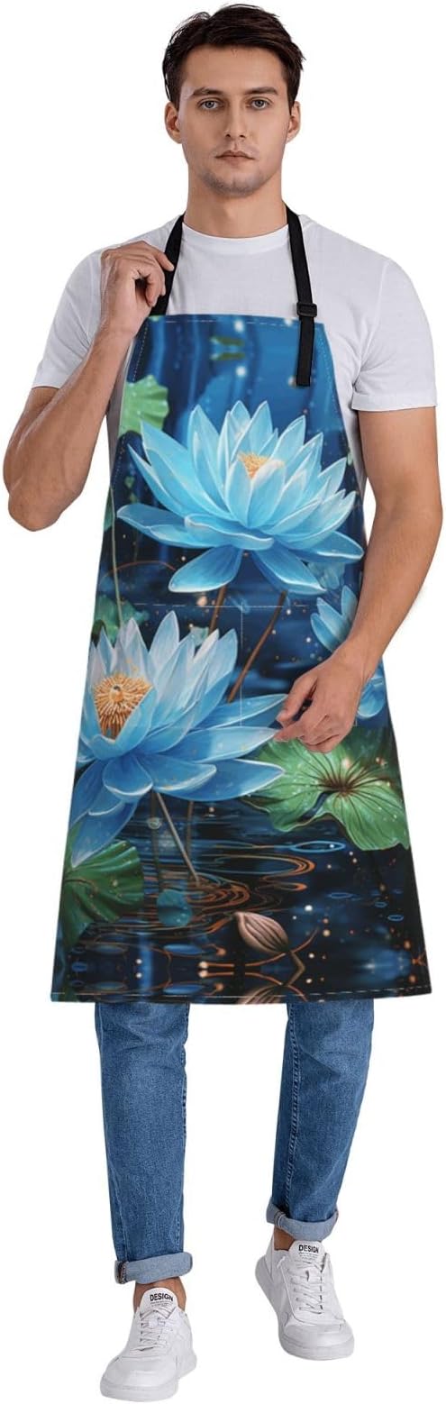 Kitchen Aprons for Men Women Waterproof Apron with 2 Pockets Skis on mountain Apron Adjustable Bib Aprons