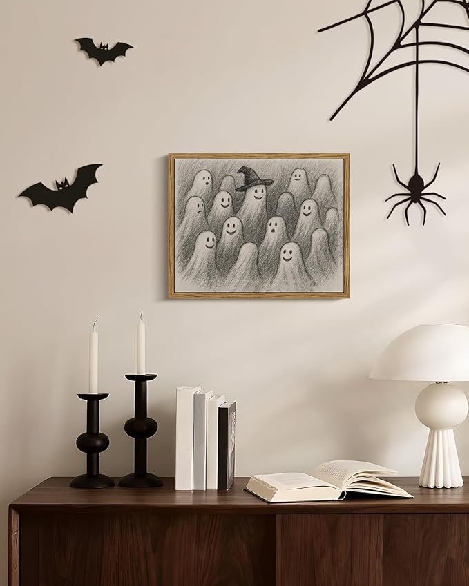InSimSea Vintage Framed Wall Art for Living Room, Ghost Meeting Canvas Decor, Occult Artwork Prints, Dark Academia Oil Painting Wall Decor Gallery Picture for Bathroom Bedroom Kitchen 10L x 8W