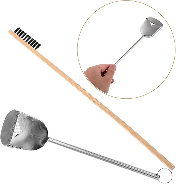 2pcs Wooden Stainless Steel Bird Cage Cleaner Brush Set Ergonomic Long Handle Poop Removal Tool for Animal Cages Efficient Droppings Scraper and Cleaning Brush