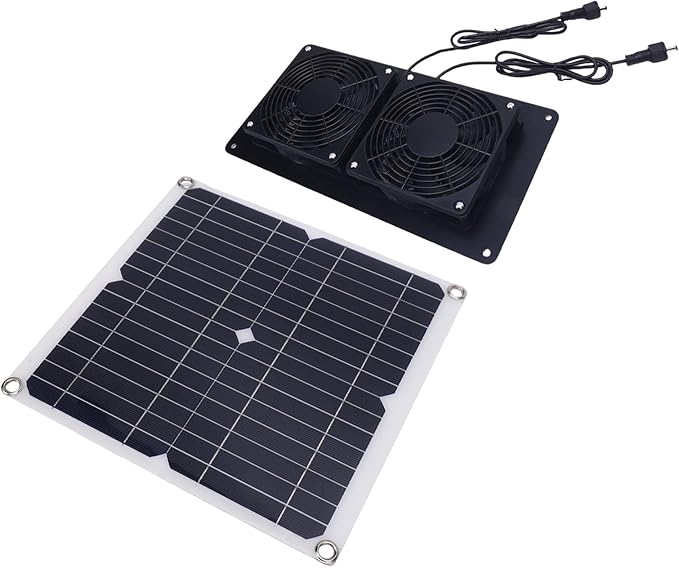 10W Solar Powered Exhaust Fan Kit with Dual Fan System for Pet House Chicken Coop Greenhouse, Suitable for Small Chicken Coops,Sheds,Window Exhausts