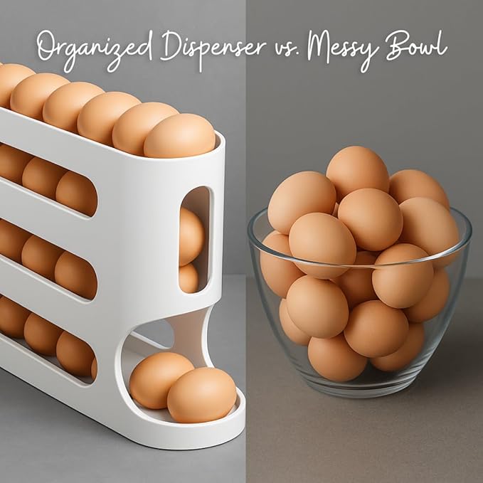 Egg Dispenser – Rolling Egg Holder for Fridge | Holds 30 Eggs, BPA-Free, Space-Saving Design | Modern Kitchen Organizer