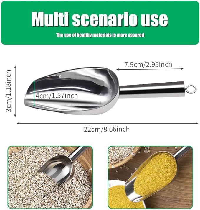 Ice Scoop for Freezer Stainless Steel bean Flour food Utility Scooper for Ice Maker Kitchen Bar Party Wedding, Heavy Duty, Dishwasher Safe 6 OZ Utility Flour Scoop (Straight Handle-2pcs)