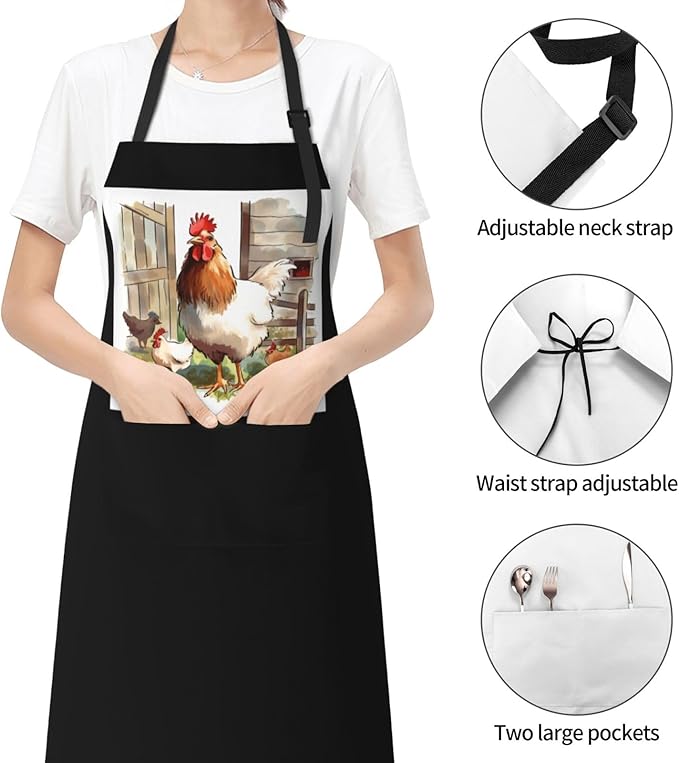 Farm Animals Aprons for Women with 2 Pockets, Kitchen Cooking Apron for Men, Water and Oil Resistant, Adjustable Bib Apron Extra Long Work Aprons for Dishwashing, Dog Grooming
