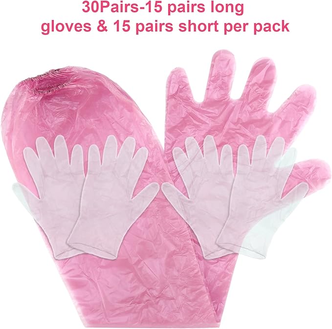 Honeydak 30 Pairs Field Dressing Gloves Disposable Deer Gutting Hunting Cleaning Gloves with Long and Short Mitten Combo PVC