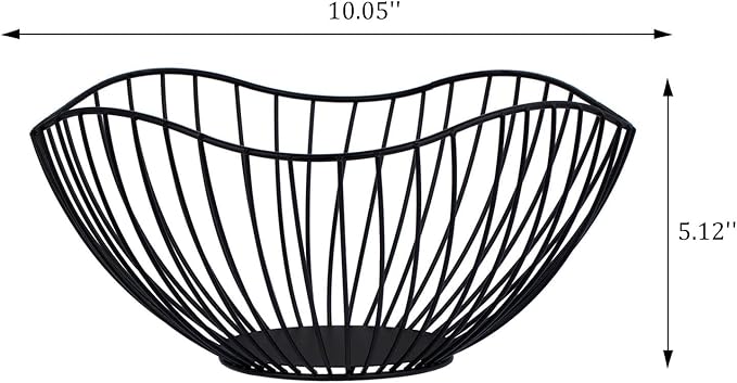 IBWell High Style Curved-Edge Modern Creative Stylish Single Tier Dish,Metal Iron Wire Fruit Vegetables Bread Decorative Stand Serving Bowls Basket Holder (Black)