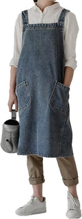 Cotton Denim Apron Soft - Unisex Adjustable Bib Apron with 5-Pockets Perfect for Kitchens