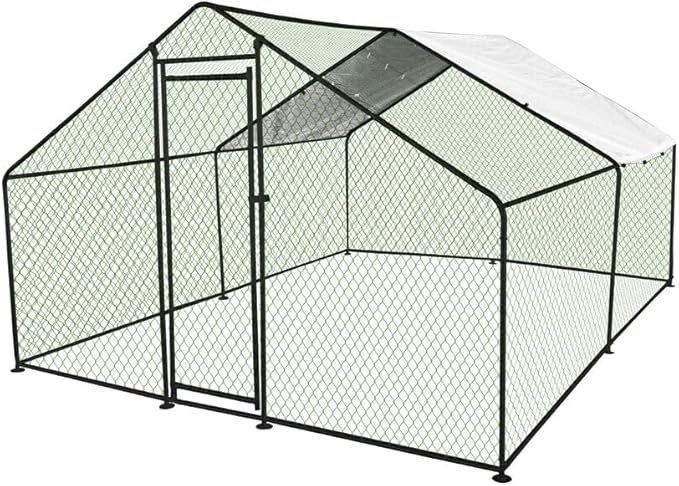 Chicken Coop Large Metal Chicken House Chicken Coops, 9.8'L x 9.8'W x 6.6'H, with Waterproof Cover for Rabbits Duck Walk-in Chicken Runs