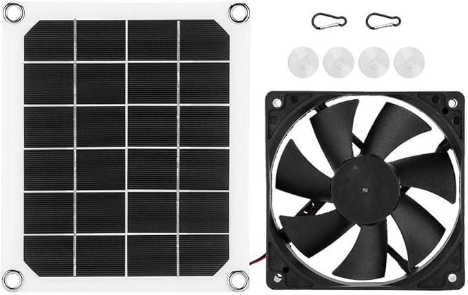 Solar Exhaust Fan, USB Solar Panel Fan Kit 6V 10W Outdoor Monocrystalline USB Charging for Small Chicken Coops, Greenhouses, Sheds,Pet Houses, Window Exhaust