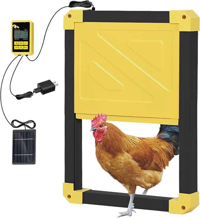 GUTINNEEN Automatic Chicken Coop Door Solar Powered Auto Chicken Door Opener for Chicken House Duck Run (Black)