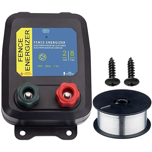 Electric Fence Energizer Plus 250,Electric Fence Charger and 17 Gauge Spool Aluminum Wire PE2 0.10 Joule,Livestock Fence Chargers for Containing Pets and Keeping Out Small Nuisance Animals
