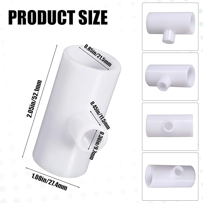 Outus 50 Pack Chicken Waterer PVC Tee Fittings, Fully Automatic Poultry Waterer PVC Fittings for Threaded Chicken Water Nipples, Cups, Drinker, Feeder, Duck, Quail, Turkey Coop Accessories, White