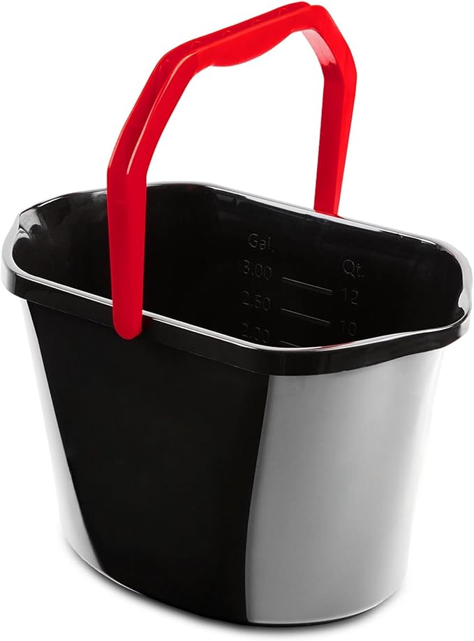 3.5 Gallon Heavy-Duty Utility Bucket – Sturdy Black Polypropylene, Ergonomic Handle, Multi-Purpose Container with Volume Markings, Ideal for Household Cleaning, Gardening, Garage Storage & Daily Tasks