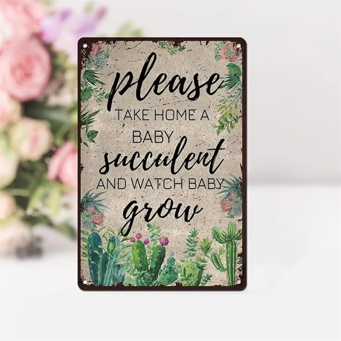 Please Take Home A Baby Succulent Retro Tin Sign 12x8 inch Succulent Lovers Gift Flower Wall Sign Plant Wall Art Garden Decor Farmhouse Decor Birthday Anniversary Housewarming Gift For Women Men