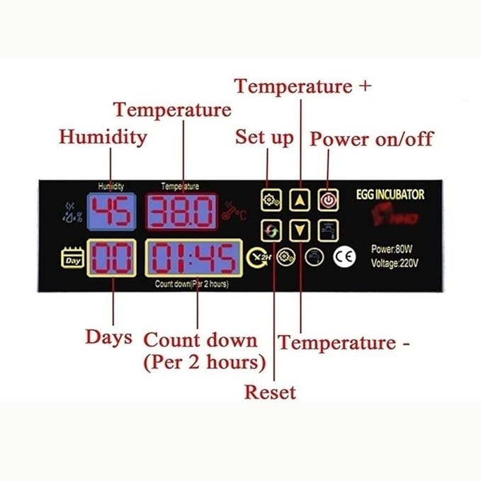 Egg Incubator, 96 Egg Incubator Automatic Turning Poultry Hatcher Brooder Digital Temperature Humidity Control For Chicken Duck Bird Pigeon Farm
