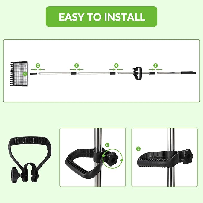 Garvee Chicken Poop Scooper and Rake 2-in-1, 15'' Wide Chicken Coop Scoop with 24'' - 68.8'' Adjustable Handle for Pet Waste Cleaning, Metal Sifting Shovel, Heavy Duty Cleaning Tools, Black